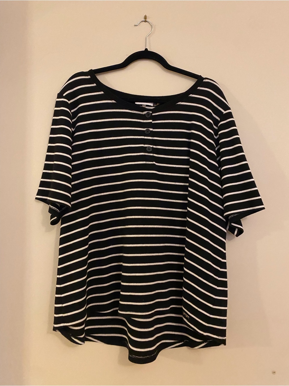Calvin Klein Black and White Striped Short Sleeve Henley size 2X